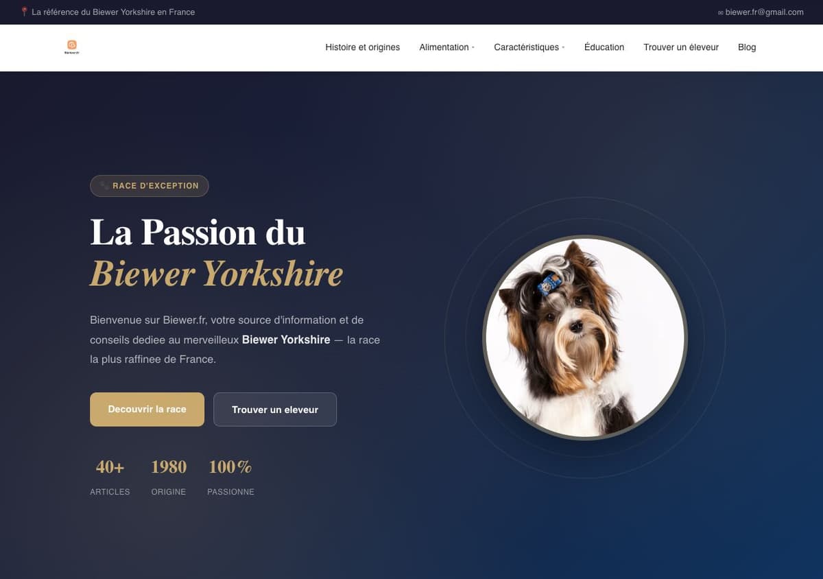 Capture d'écran du site Biewer.fr, portail de référence Biewer Yorkshire